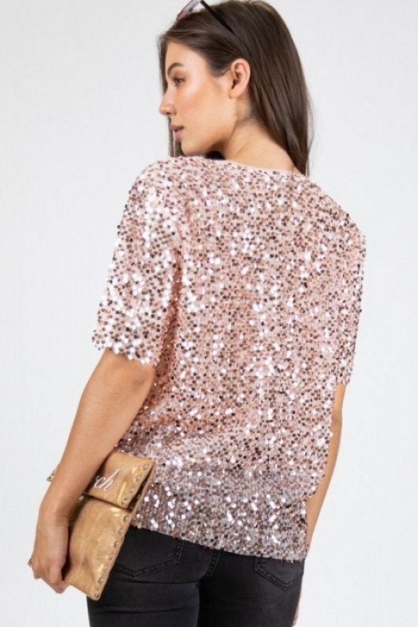 Women's Sparkle and Shine Glitter Sequin Top Etsy