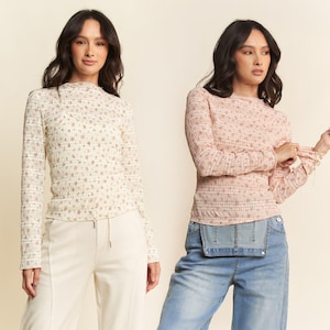 Floral Mesh Long Sleeve Top – Available in 2 Colors