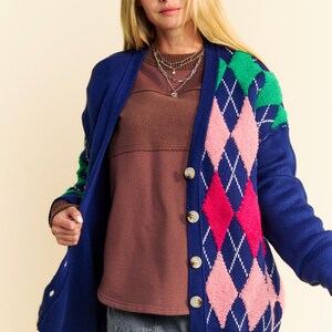 Vintage Argyle Pattern Button-Up Cardigan Sweater