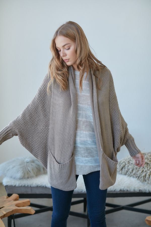 Long Dolman Sleeve Knit Sweater Cardigan With Pockets - Etsy