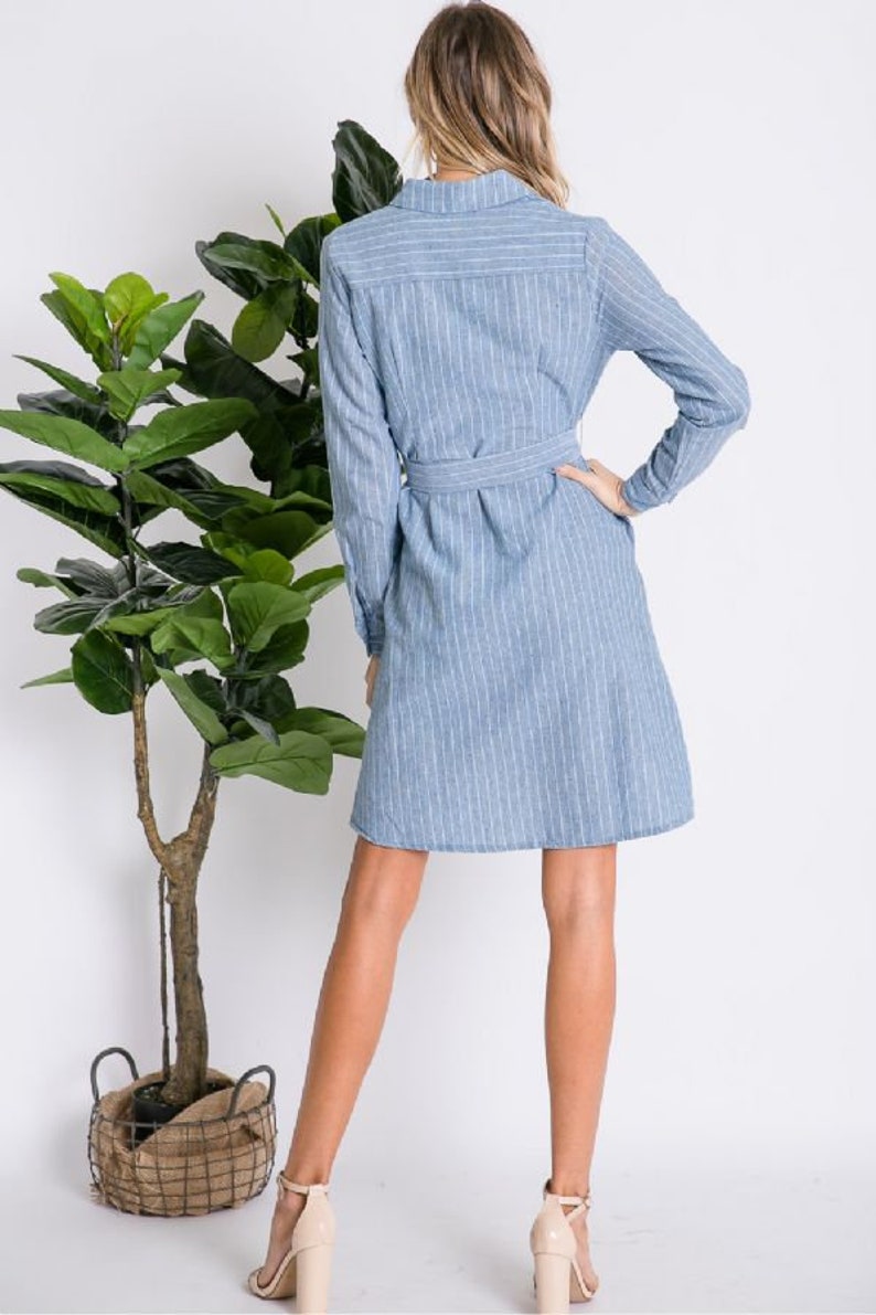 Women's Pinstripe Print Button Down Shirt Dress Etsy