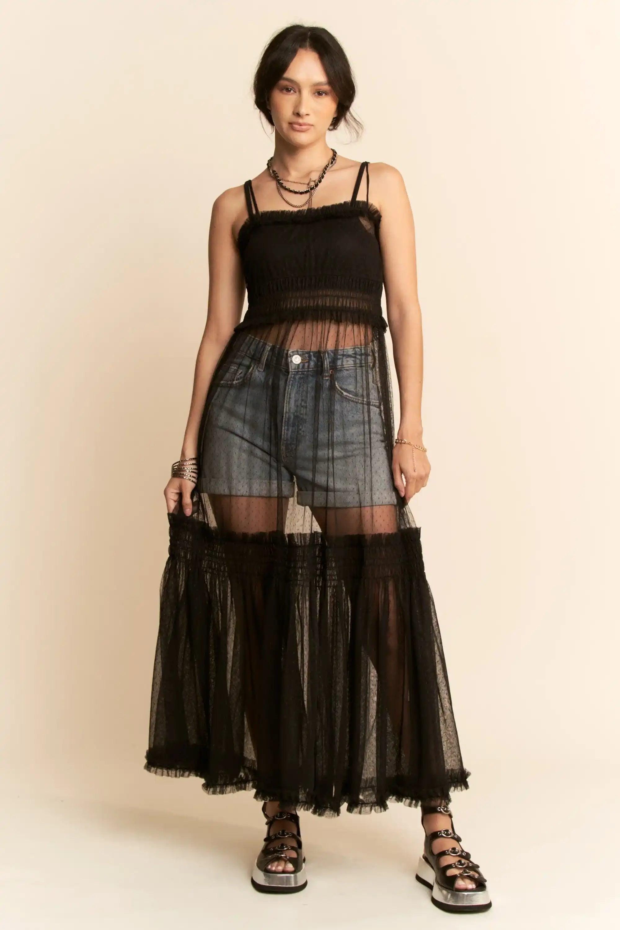 mesh skirt maxi dress Lorely Mesh Maxi Skirt Black