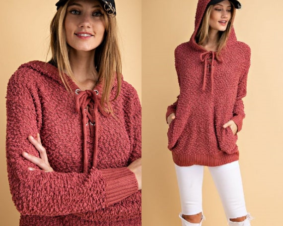 PolieCo S-L Popcorn Long Sleeves Hoodie Sweater with Pockets