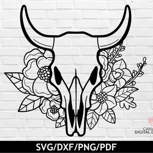 Floral cow skull svg, Boho cow skull svg, Cow skull flowers svg, Bull cow skull svg file, Southwest svg, Texas Longhorn svg