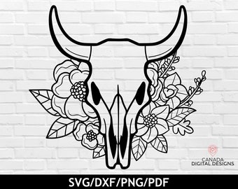 Floral cow skull svg, Boho cow skull svg, Cow skull flowers svg, Bull cow skull svg file, Southwest svg, Texas Longhorn svg