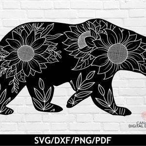 Ours floral svg, Mama bear svg, Bear silhouette cut file, Sunflower bear png, Mothers day svg, Sunflower tumbler png, Sublimation file