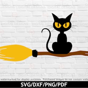 Halloween cat svg, Black cat png, Halloween vector clipart, Witch broom svg, Spooky halloween decor, Cricut svg file, Silhouette svg