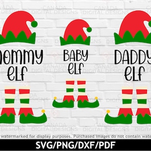 Paquete svg de la familia Elfo, Mommy elf svg, Daddy elf svg, Baby elf svg, Matching Christmas shirt svg bundle, Elf family clipart, Cricut svg files