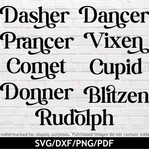 Reindeer names svg, Santa&#39;s reindeer svg, Christmas ornament svg, Christmas swash svg, Laser cut files, Cricut svg file, Silhouette svg
