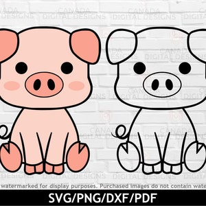 Hartje svg, boerderij dieren svg, Cartoon varken clipart, Baby varken gesneden bestand, gelaagde varken svg, boerderij clipart, Cricut svg-bestanden, silhouet bestand