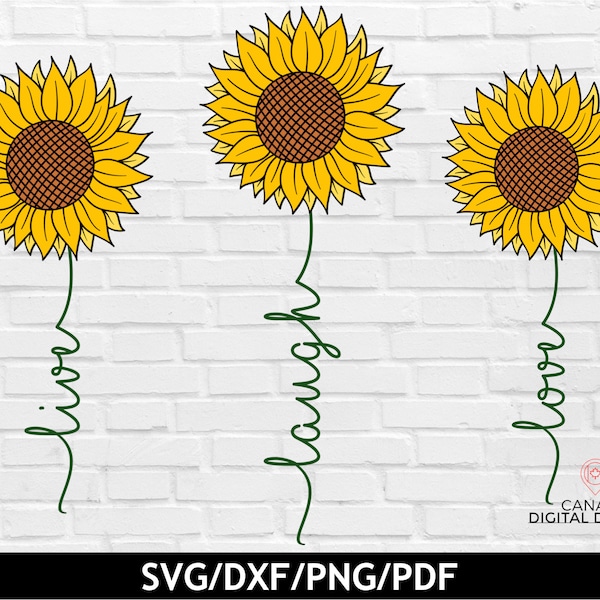 Live laugh love sunflower svg, Layered sunflower svg bundle, Inspirational quotes svg, Sunflower sublimation, Sunflower png, Cricut svg file