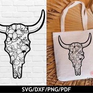 Vache tête de mort fleurs svg, Boho vache crâne svg, svg tête de mort Floral vache, fichier svg tête de mort vache Bull, sud-ouest svg, Texas Longhorn svg