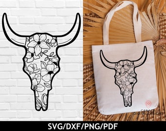 Cow skull flowers svg, Boho cow skull svg, Floral cow skull svg, Bull cow skull svg file, Southwest svg, Texas Longhorn svg
