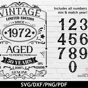 50e verjaardag svg voor mannen, Vintage leeftijd tot in de perfectie svg, Limited edition 1972 svg, Geboren in 1972 png, Milestone verjaardag teken svg, png dxf