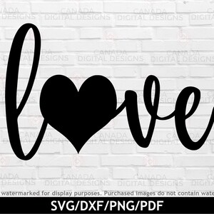 May include: Black and white graphic design of the word "love" with a heart in the middle of the "o".