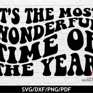 Het is de mooiste tijd van het jaar svg, Kerstteken svg, Kerstquote svg, Vakantieshirt svg, Retro golvende svg, svg dxf png pdf