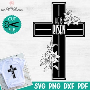 Il est ressuscité SVG, Pâques croix Svg, Svg chrétien, Jésus Svg, verset de la Bible Svg, Svg religieux, il est ressuscité Pâques svg png pdf dxf