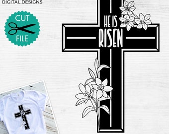 He is Risen SVG, Easter Cross Svg, Christian Svg, Jesus Svg, Bible Verse Svg, Religious Svg, He is Risen Easter svg png pdf dxf