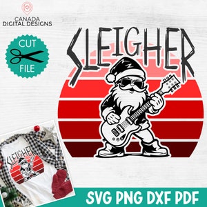 Rock and Roll Papai Noel svg, Trenó svg, Engraçado Papai Noel svg, Design de camisa de Natal masculina, Heavy metal Santa svg, svg png dxf pdf
