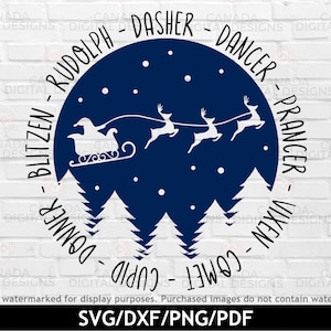 Rentier Namen svg, Winter Weihnachten Szene svg, Weihnachtsmann Schlitten svg, Urlaub Ornament svg, rustikale Veranda Zeichen svg, Cricut svg Datei, Silhouette