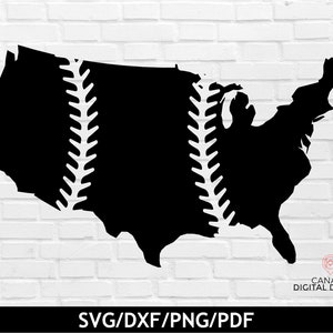 Może przedstawiać: Czarna sylwetka Stanów Zjednoczonych Ameryki z wzorem szwów baseballowych.