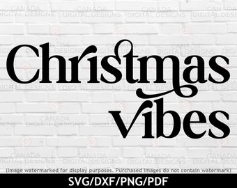 May include: Black and white text graphic on a white brick background. The text reads "Christmas Vibes".