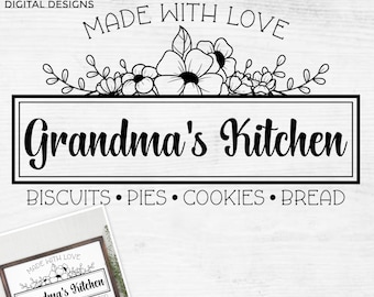 Made with love svg, Grandmas kitchen sign svg, Baking dish svg, Made with love in Grandmas kitchen svg, Kitchen towl svg, Kitchen apron svg