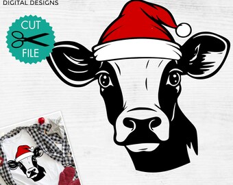 Christmas Cow Santa Hat SVG: Holiday Animal Cut File (Digital Download)