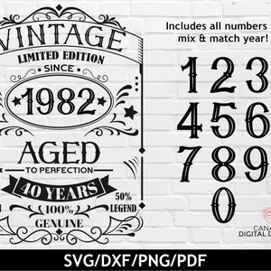 40. Geburtstag svg für Männer, Vintage im Alter zur Perfektion svg, limitierte Auflage 1982 svg, geboren in 1982 png, Meilenstein Geburtstag Zeichen svg, png dxf