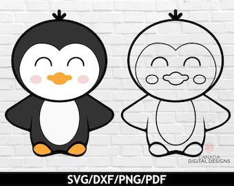 Cute penguin svg, Cartoon penguin clipart, Baby penguin cut file, Layered penguin svg, Penguin tshirt design, Cricut svg files