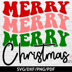 Feliz feliz feliz Natal svg, Retro ondulado svg, Citação de Natal svg, Camisa de Natal fofa svg, Sublimação de Natal png