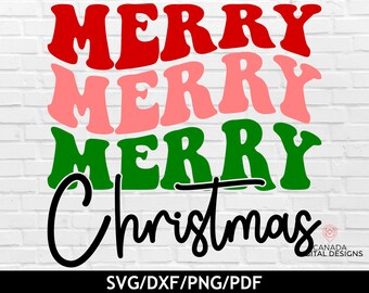SVG de Feliz Navidad, SVG ondulado retro, SVG con frase navideña, SVG para camiseta navideña, PNG para sublimación navideña
