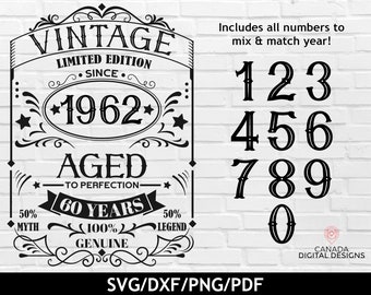 60th birthday svg for men, Vintage aged to perfection svg, Limited edition 1962 svg, Born in 1962 png, Milestone birthday sign svg, png dxf