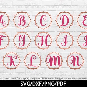 Monogram svg alfabet, Akrylowy brelok svg, Ramka monogram svg, Brelok svg, Zestaw breloków svg, Ramka sześciokątna svg, Plik Cricut svg