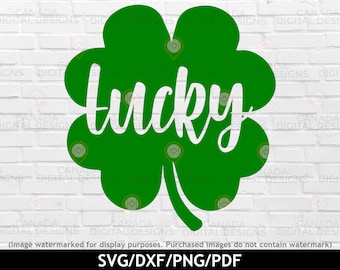 Szczęśliwa koniczyna svg, Dzień Świętego Patryka svg, Projekt skryptu Lucky, Uroczy projekt koszulki na Dzień Świętego Patryka, Zielona koniczyna svg, Pliki Cricut svg