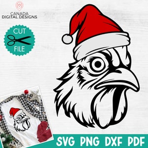 Fichier svg de chapeau de Père Noël de poulet, animaux de Noël svg, poulet avec chapeau svg, poulet de Noël svg, fichier coupé de Noël, chapeau de Père Noël animal svg