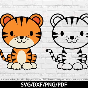 Cute tiger svg, Jungle animals clipart, Cartoon tiger svg, Baby tiger print, Year of the tiger svg, Layered tiger svg, Cricut svg file