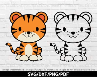 Cute tiger svg, Jungle animals clipart, Cartoon tiger svg, Baby tiger print, Year of the tiger svg, Layered tiger svg, Cricut svg file