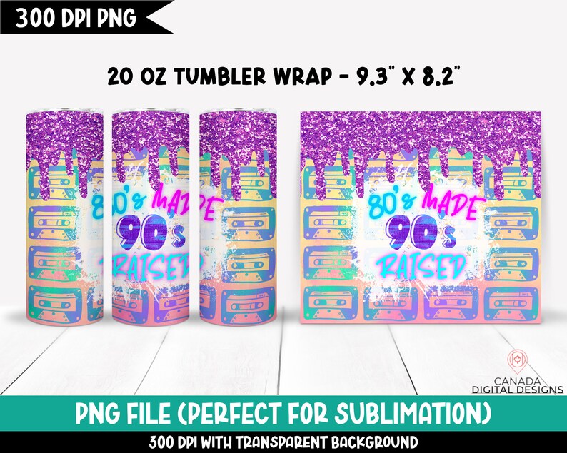 80er 90er 90er aufgezogen png, 90er Tumbler Wrap png, 20 oz skinny tumbler png, 90s retro design, Dripping Glitter Tumbler Sublimation Design Bild 4