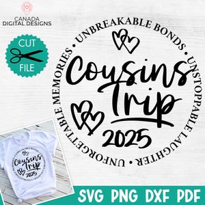 Viaje de primos 2025 (svg), Fin de semana de primos 2025 (svg), Camiseta de viaje de chicas lindas (svg), Vacaciones de primos (svg), Viaje por carretera (svg), archivo de sublimación, SVG, PNG, DXF