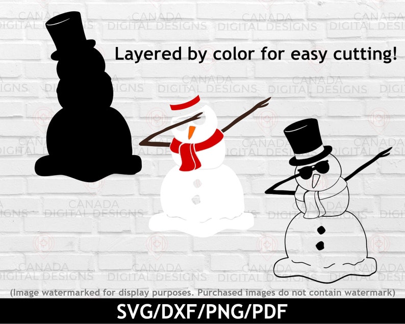 Puede incluir: Un dise&ntilde;o digital en capas de un mu&ntilde;eco de nieve haciendo el dab. El dise&ntilde;o est&aacute; en capas por color para facilitar el corte. El mu&ntilde;eco de nieve lleva un sombrero de copa negro, una bufanda roja y gafas de sol.