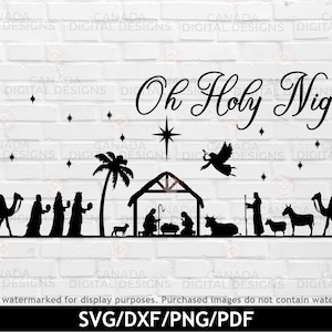 Silueta natividad svg, Oh Holy night svg, Decoración de Navidad imprimible, svg de verso bíblico, Niño Jesús svg, Nativity escena svg, Archivo silhouette