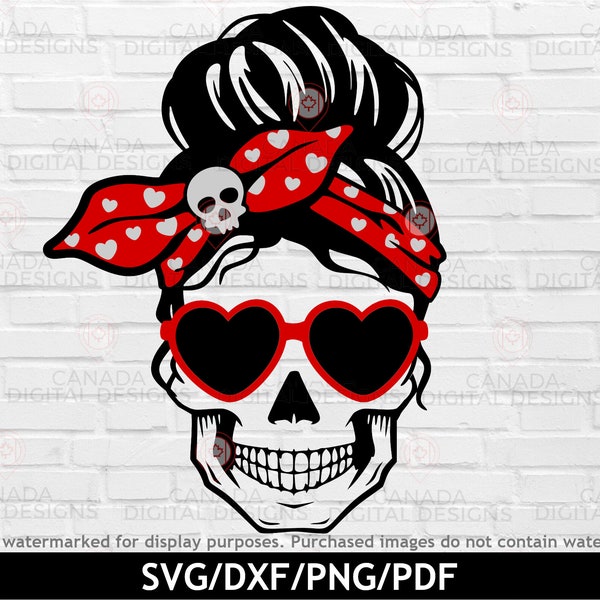 Valentine skull svg, Messy bun with glasses svg, Horror valentine svg, Valentines skeleton png, Valentines shirt svg, svg dxf png pdf