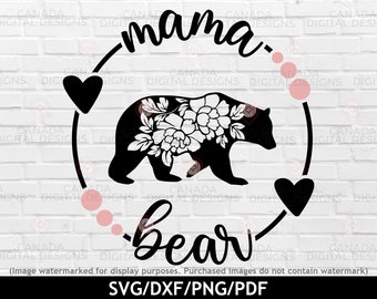 Floral mama bear svg, First Mothers Day shirt design, Mom svg sayings, Bear mama svg, Mama bear png, Bear silhouette file, Cricut svg file
