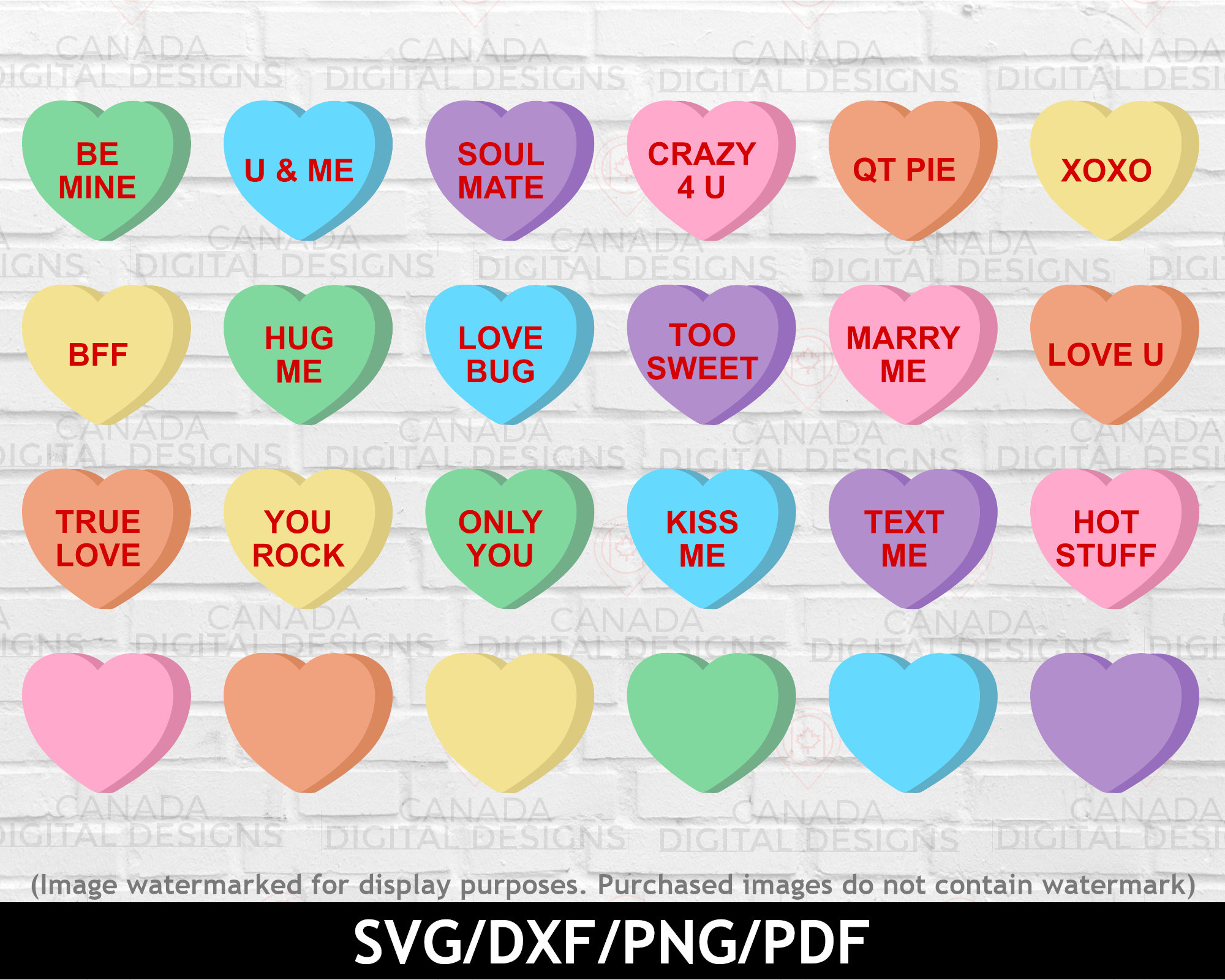 Candy Heart Svg Bundle, Conversation Hearts Svg, Valentines Day Clipart ...