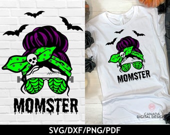 Spooky Momster svg, Momster shirt design, Messy bun svg, Halloween mom svg, Spooky season svg, Halloween tumbler design, Svg png dxf pdf