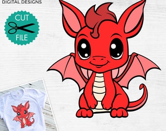 Cute dragon svg, Mythical animals clipart, Cartoon dragon svg, Baby dragon print, Year of the dragon svg, Layered dragon svg