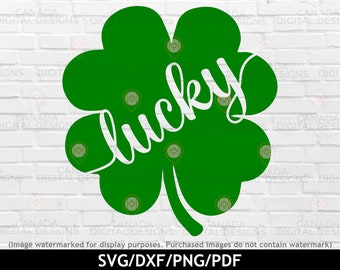 Szczęśliwa koniczyna svg, Dzień Świętego Patryka svg, Projekt skryptu Lucky, Uroczy projekt koszulki na Dzień Świętego Patryka, Zielona koniczyna svg, Pliki Cricut svg