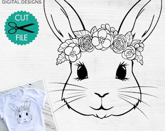 Floral Easter bunny svg, Bunny face svg, Happy Easter svg, Spring svg, Flower Bunny svg, Animal Face svg, Flower Crown svg