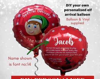 Elf Arrival Balloon, DIY Personalised Naughty Elf Arrival, Special Elf Delivery Balloon, Naughty Elf Balloon, Christmas Balloon Labels